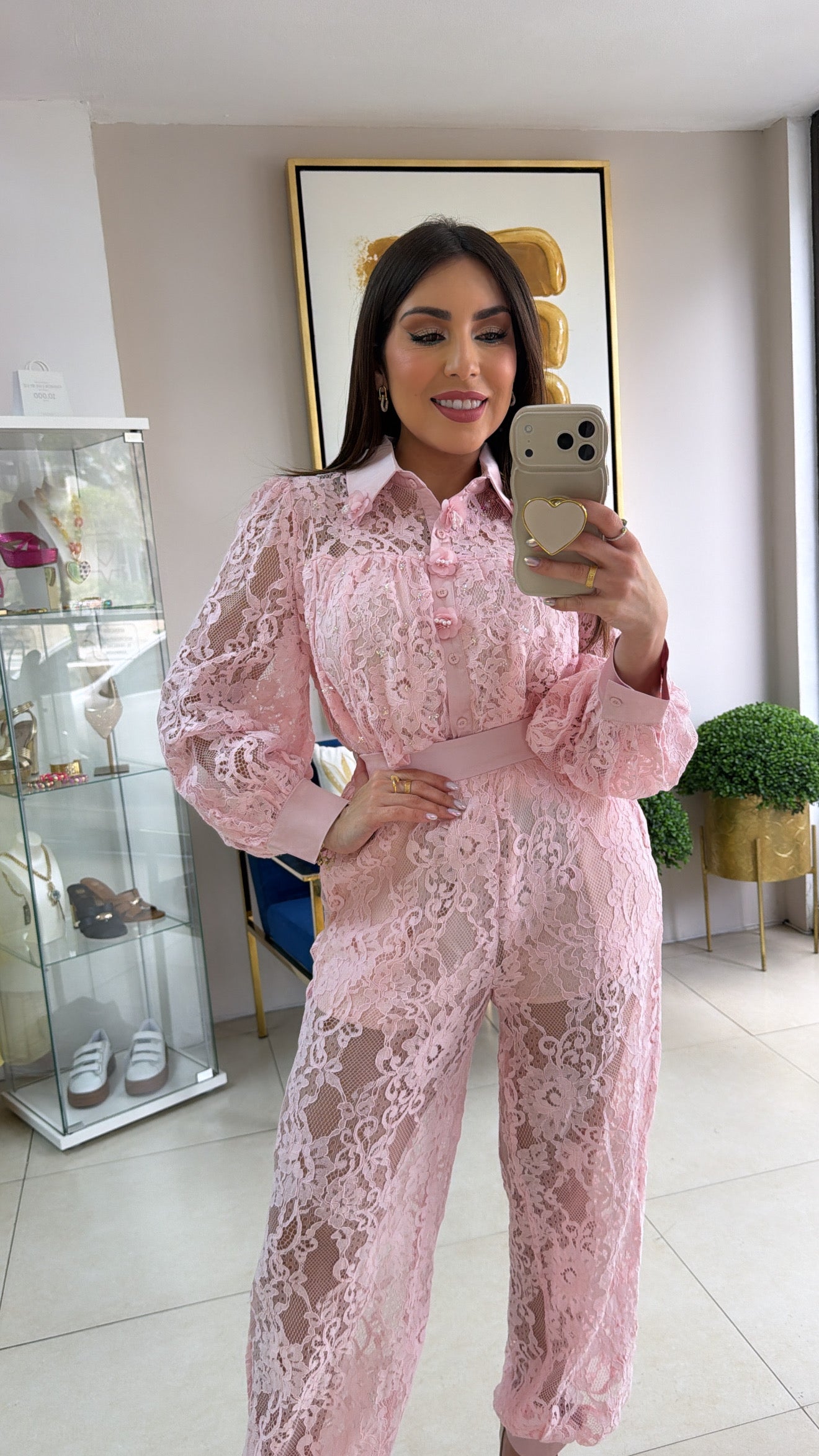 Pink Lace Jogger Set