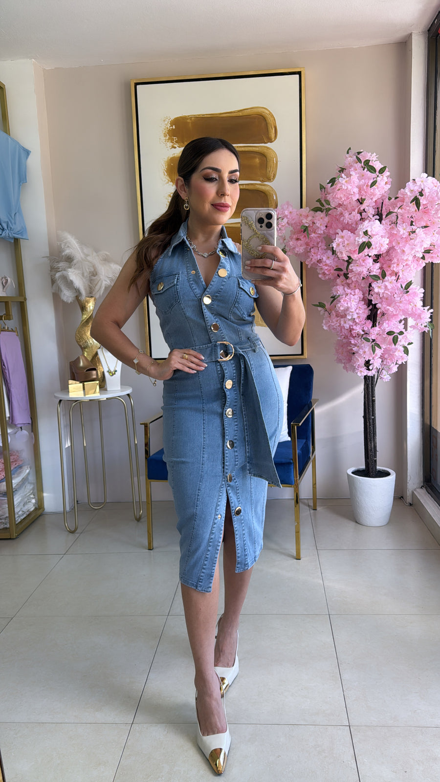 Light Halter Denim Dress