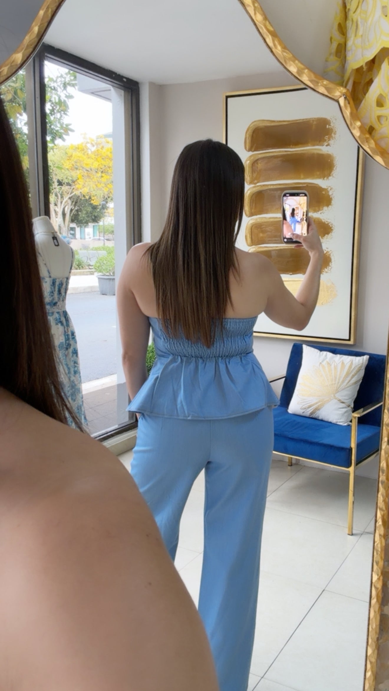 Light Blue Strapless Top and Pant Set