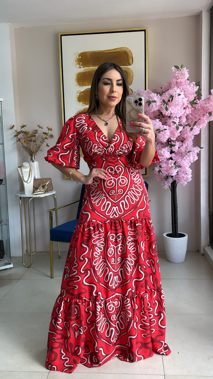 Boho Print Red Dress