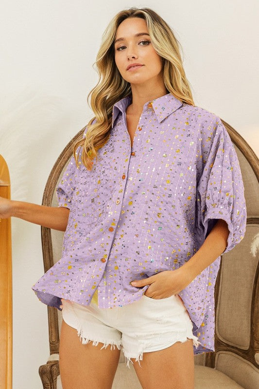 Lavender Sequins Dolman Top