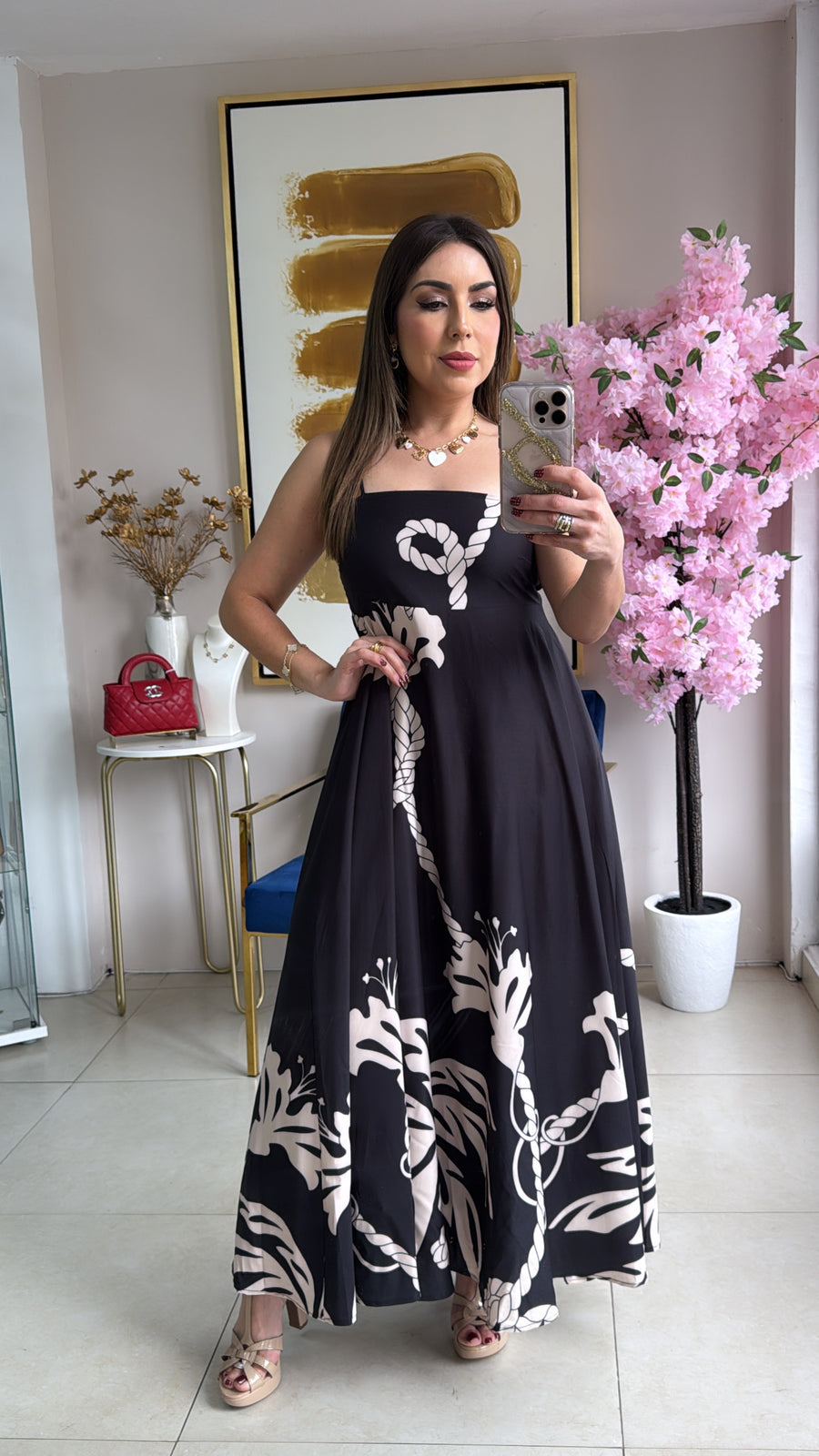 Black & Cream Printed Dress