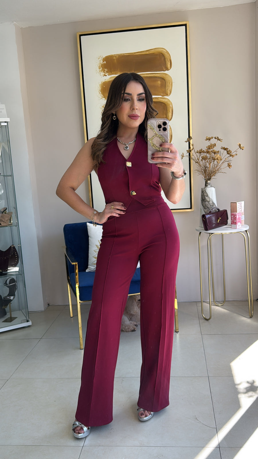 Wine Vest Pant Set