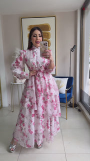 Pink Floral Long Dress