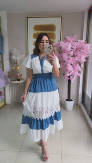 Denim & Eyelet Midi Dress