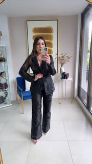 Black Lace Blazer & Pant Set