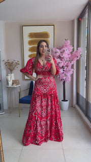 Boho Print Red Dress