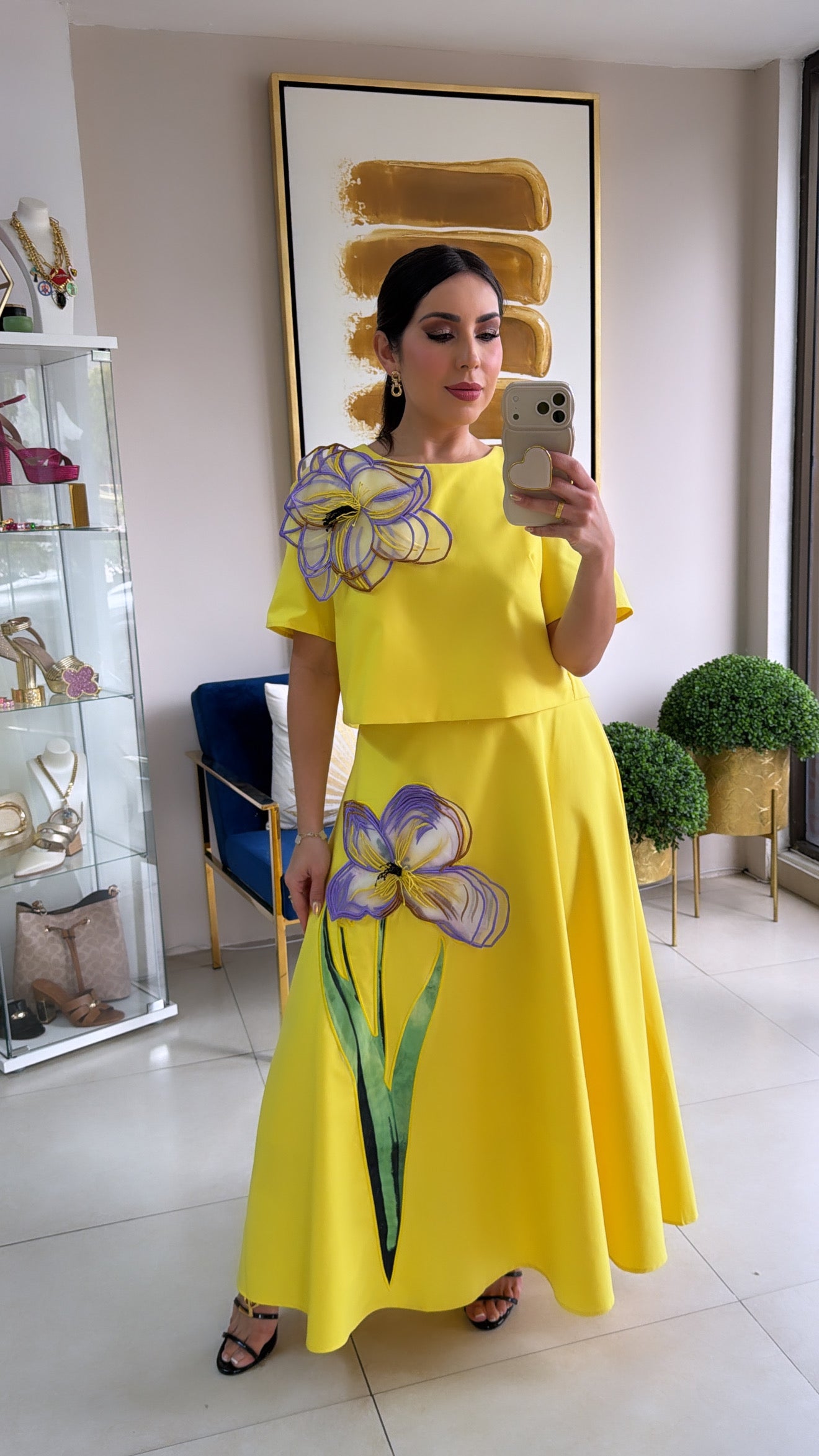 Yellow 3D Flower Skirt Set