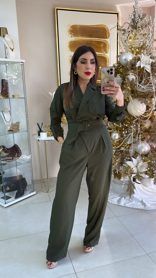 Olive Trench Jumpsuit