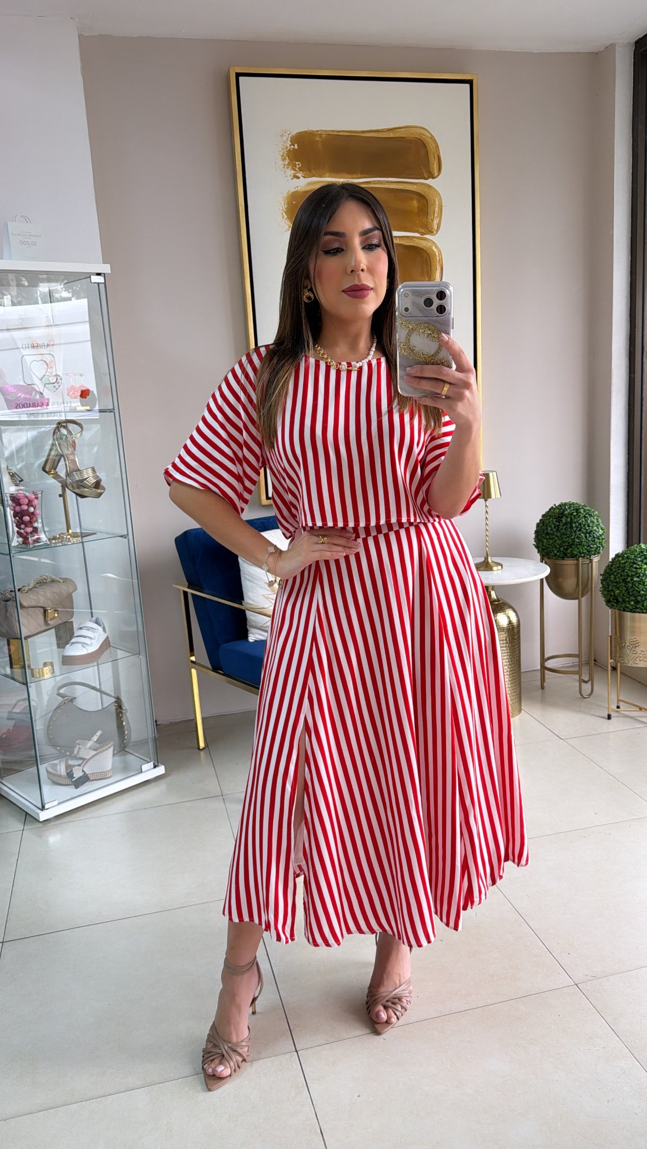 Red Stripes Skirt Set