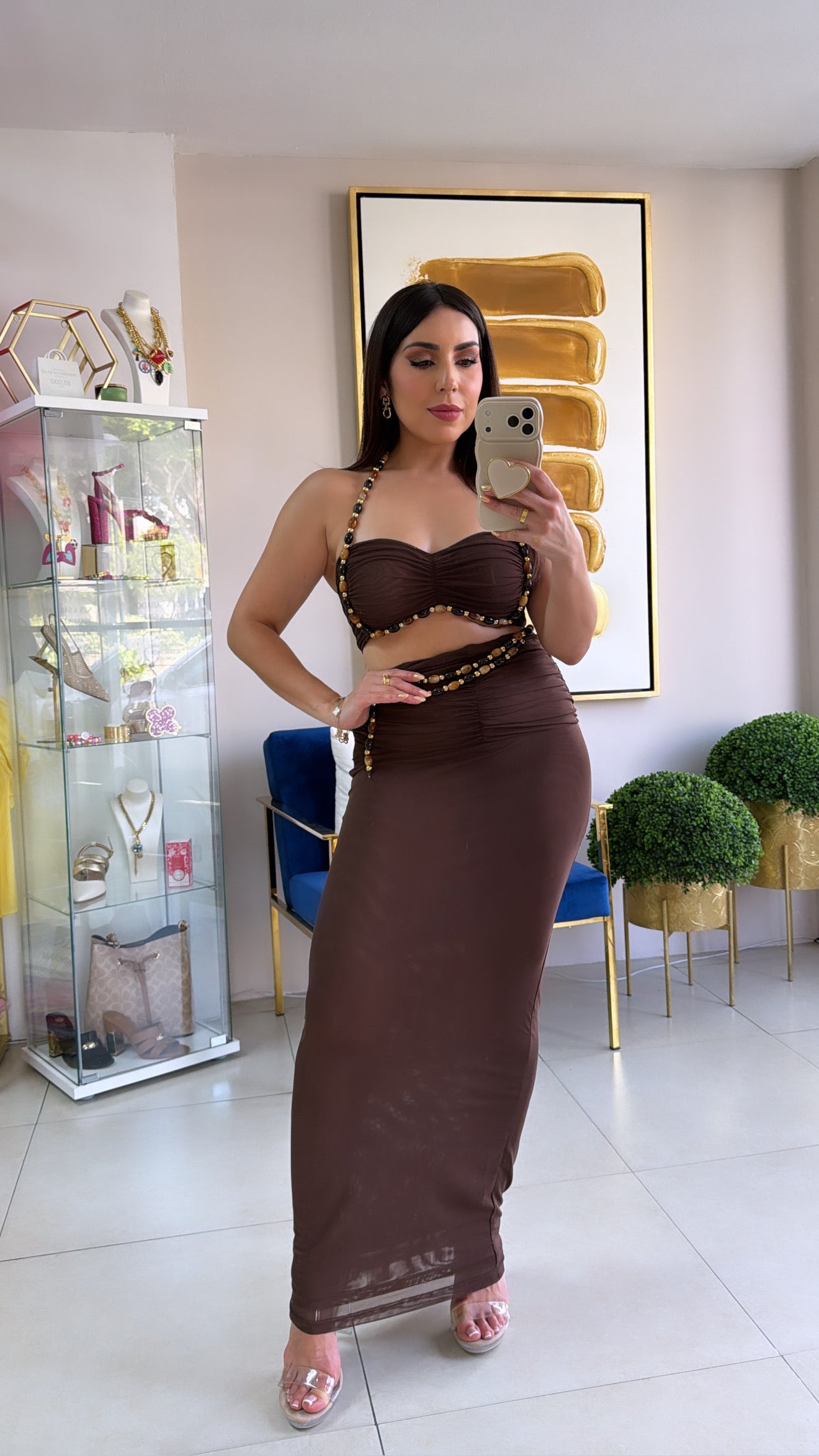 Brown Tropical Skirt Set