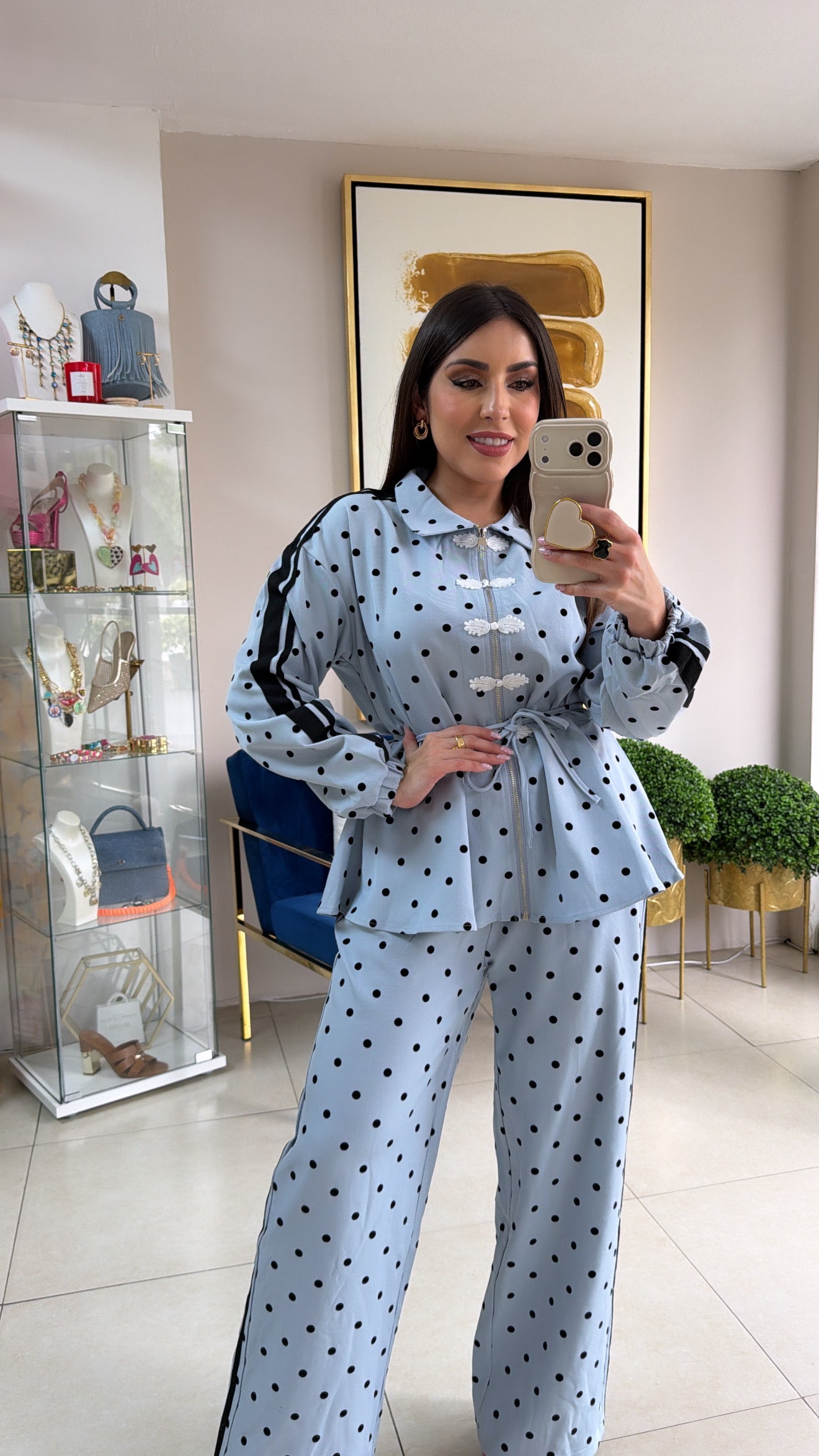 Blue Polka Pant Set