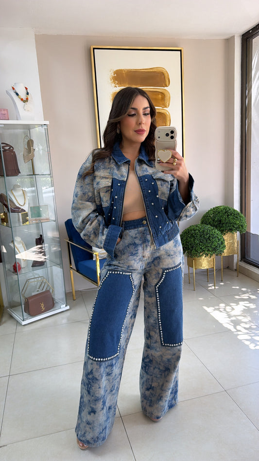 Tyedye Rhinestones Denim Set
