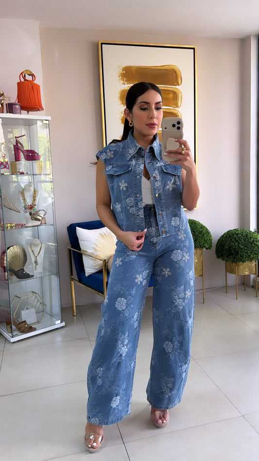 Floral Denim Barrel Set