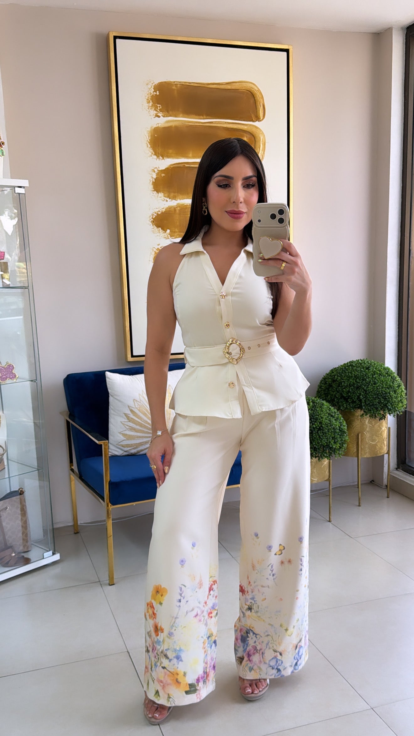 Cream Floral Pant Set
