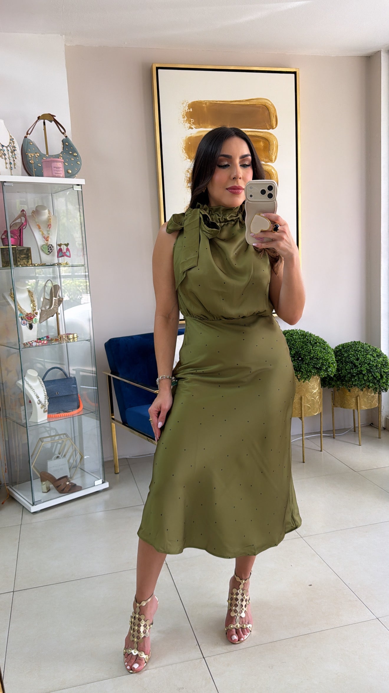 Green Polkadots Midi Dress