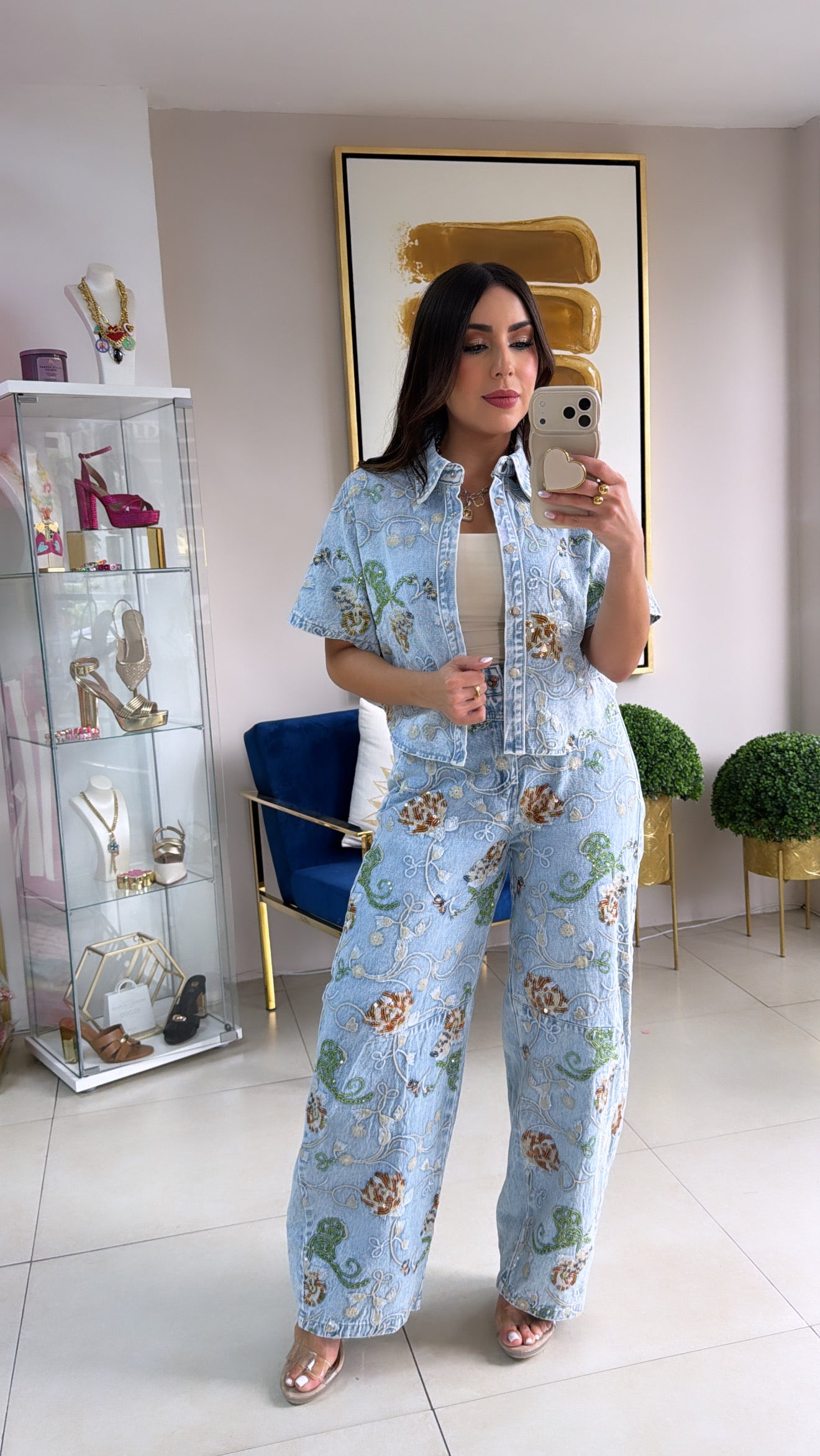 Embroidered Denim Barrel Set