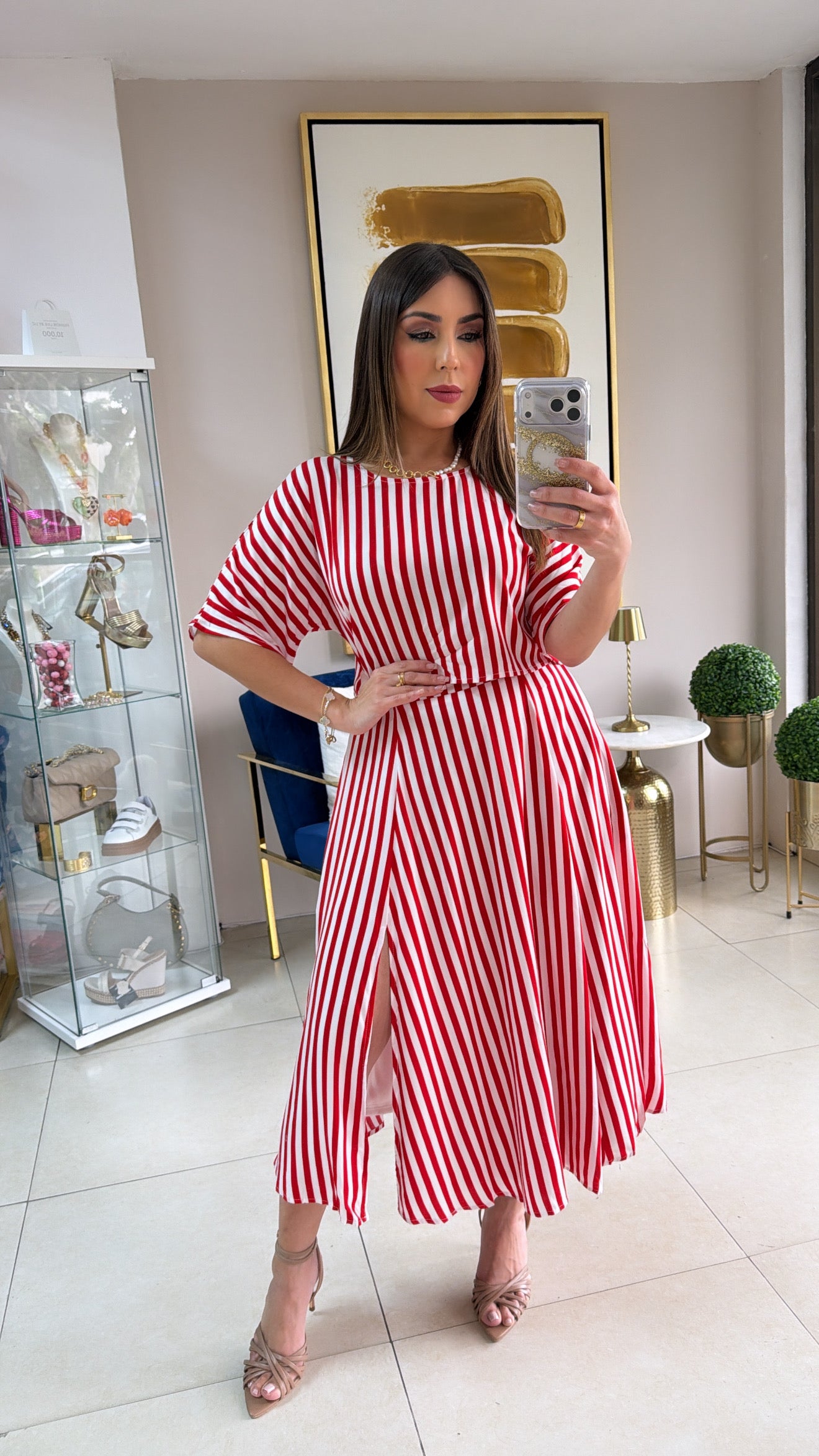 Red Stripes Skirt Set