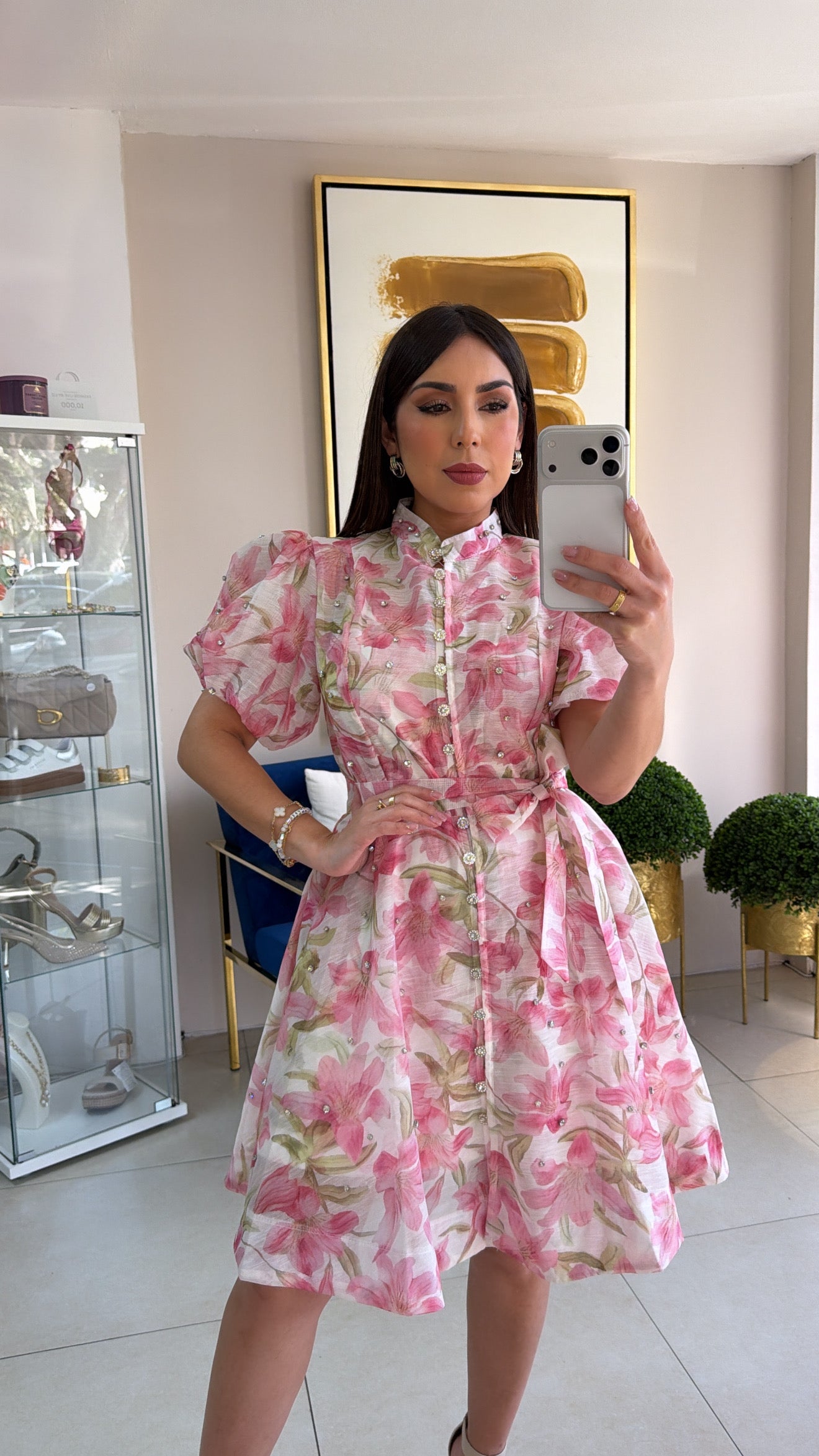 Floral Rhinestones Short Dress