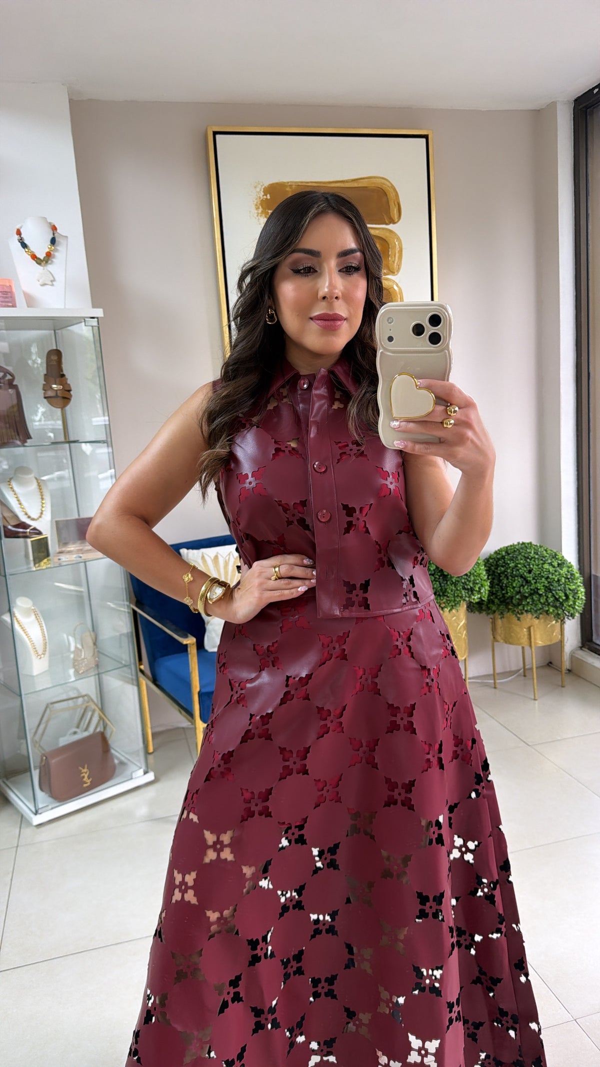 Wine Lasercut Skirt Set
