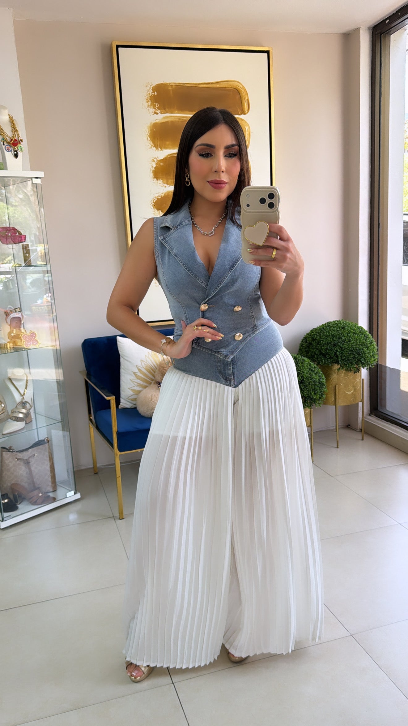 White Denim Palazzo Set