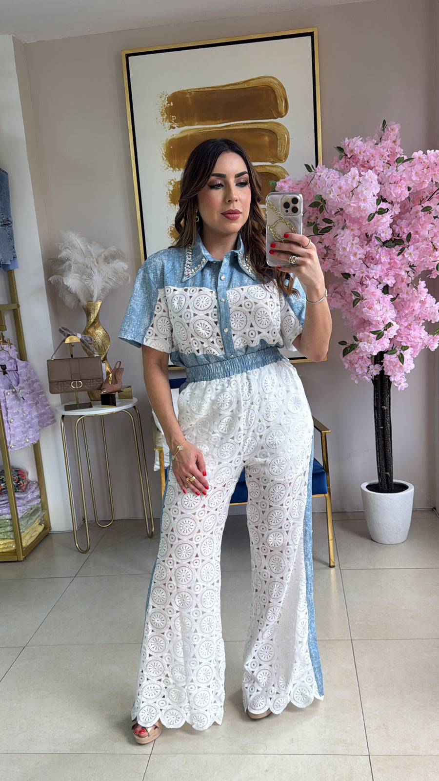 White Crochet Pant Set