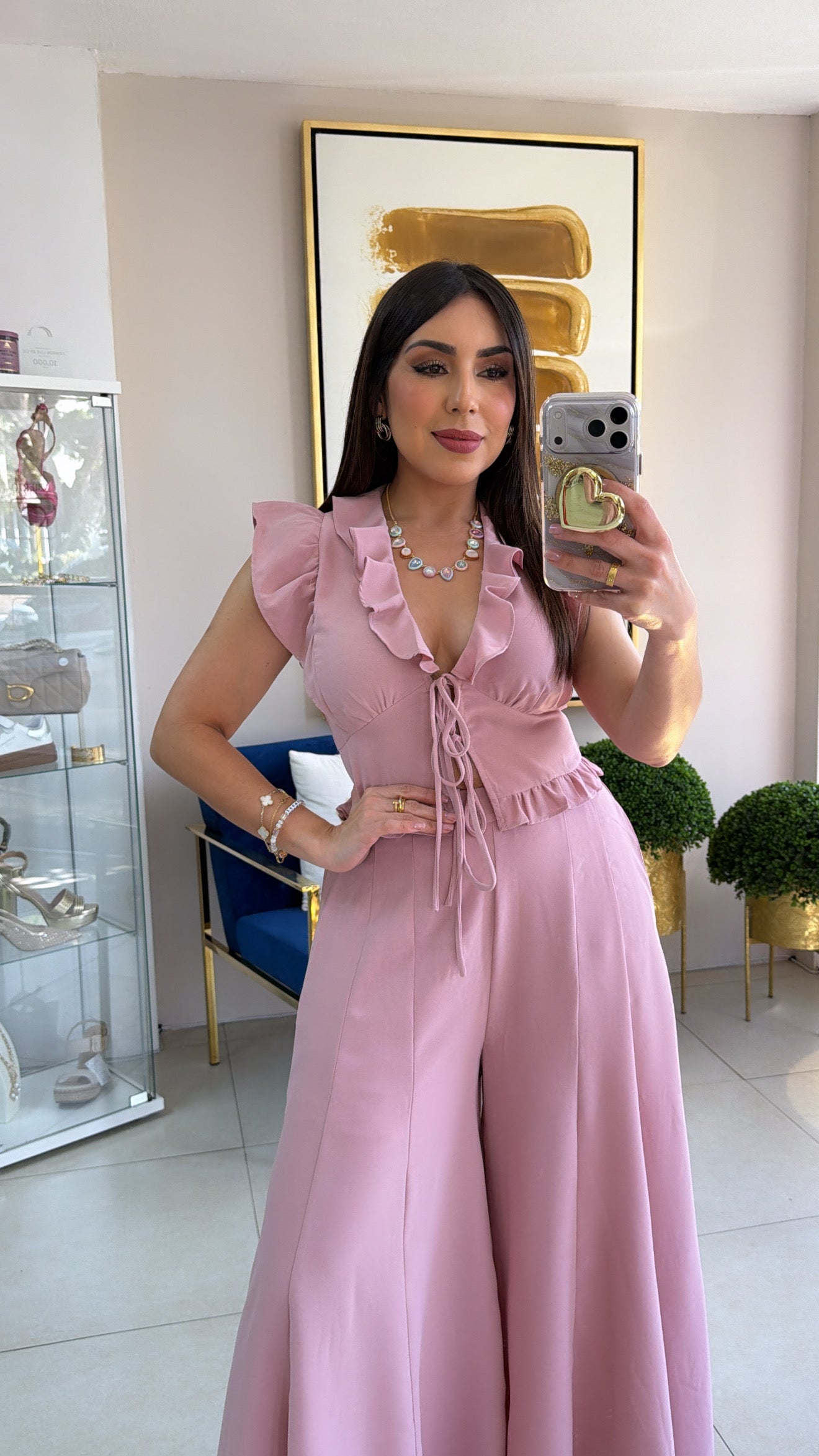 Pink Ruffle Top Pant Set