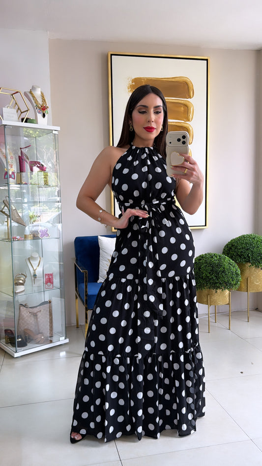 Black Polka Maxi Dress