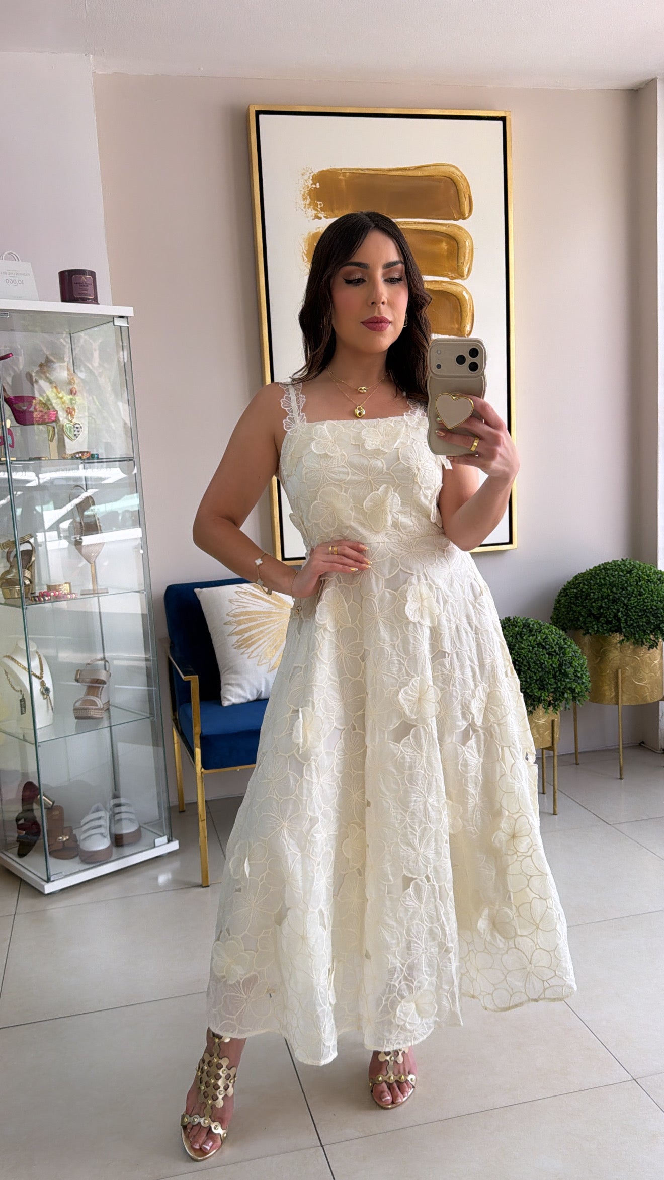 Cream 3D Flowers Dress