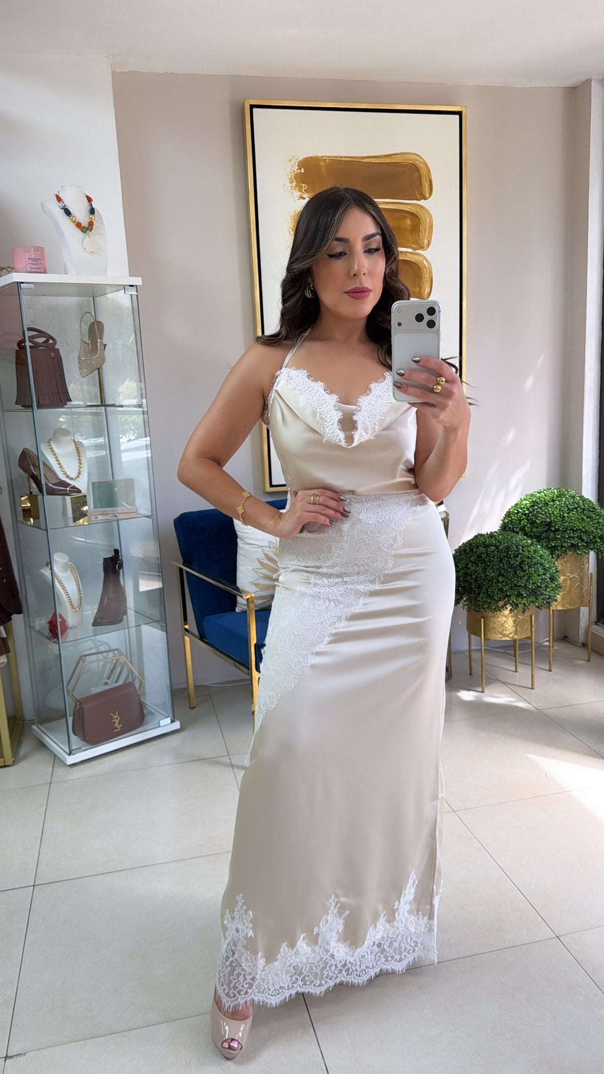 Lace Satin Skirt Set