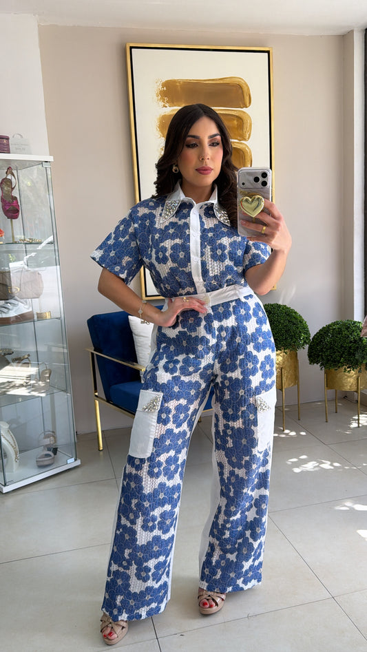 Floral Denim Pant Set