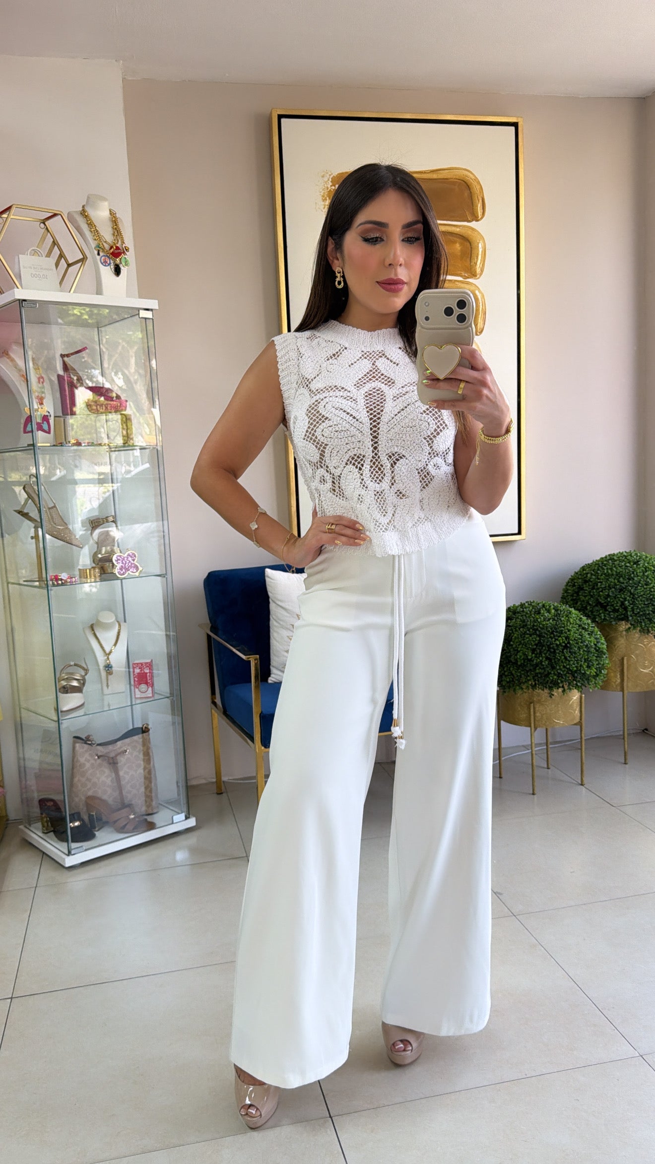 White Crochet Pant Set