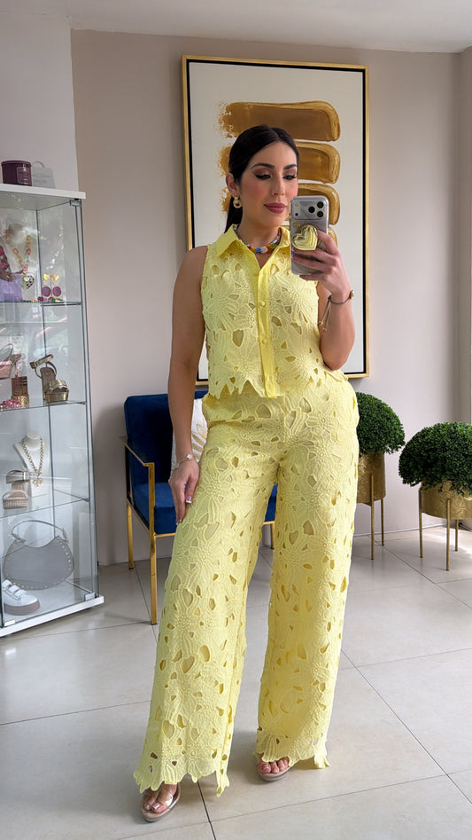 Yellow Crochet Pant Set