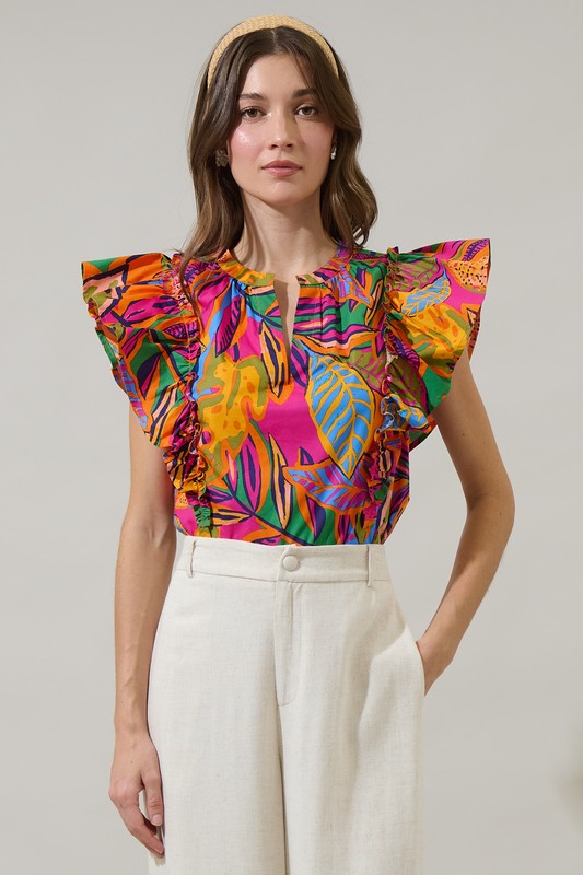 Floral Zaree Ruffle Poplin Top