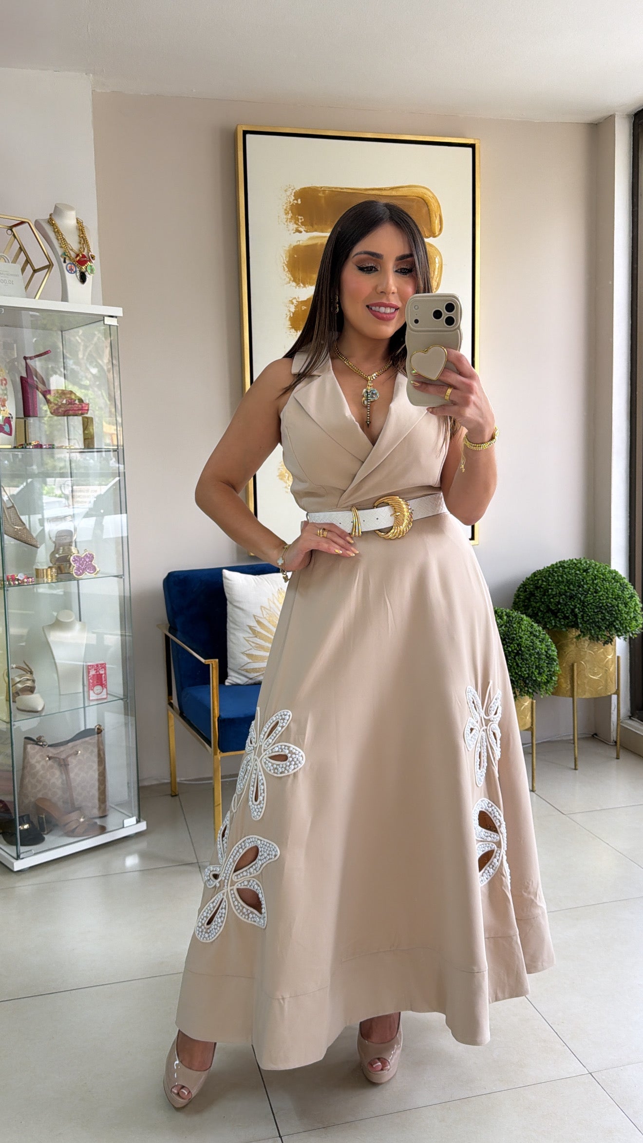 Khaki Pearls Maxi Dress