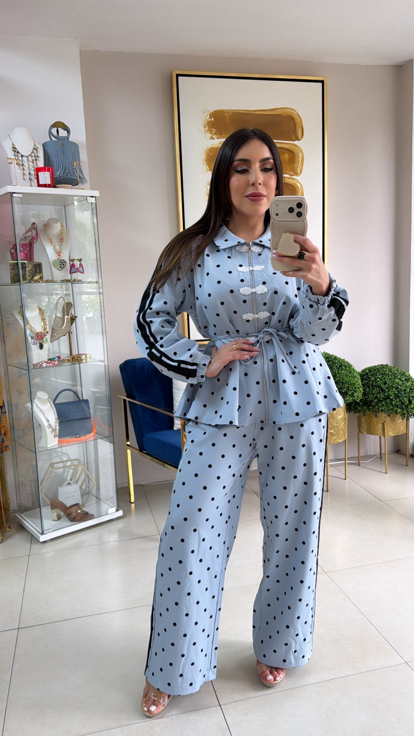 Blue Polka Pant Set