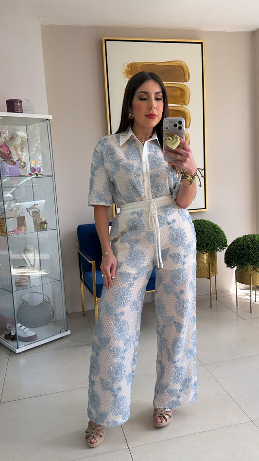 Sequins 3D Floral Pant Set