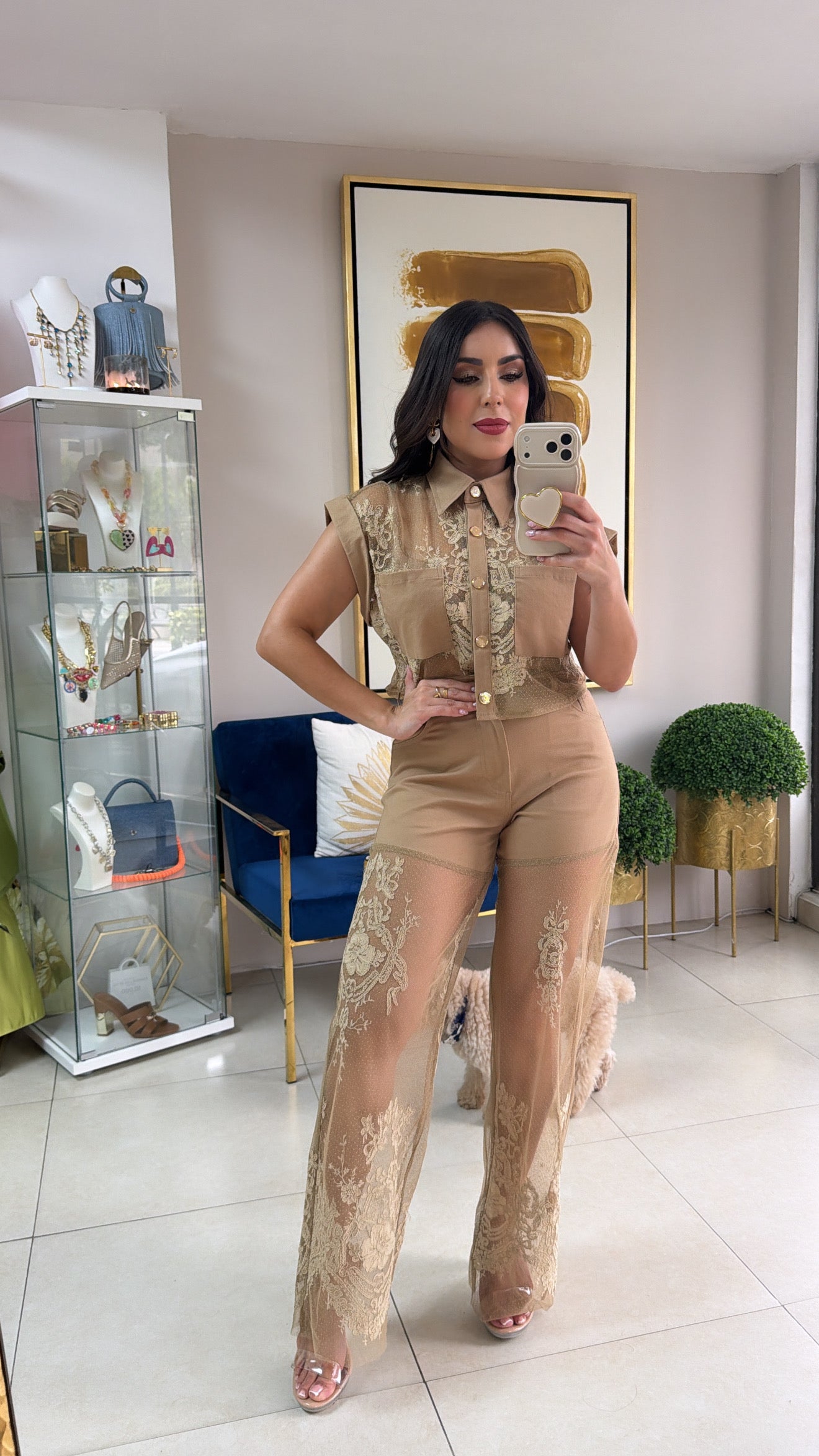 Khaki Lace Pant Set