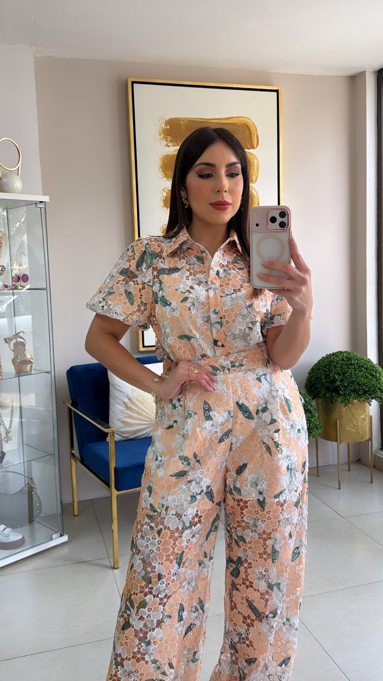 Floral  Embroidery Pant Set