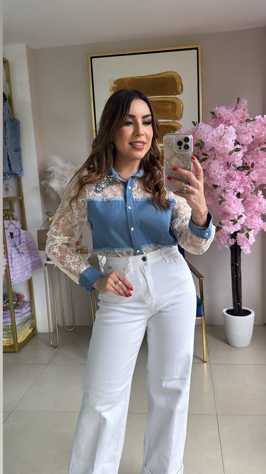 Lace & Denim Top