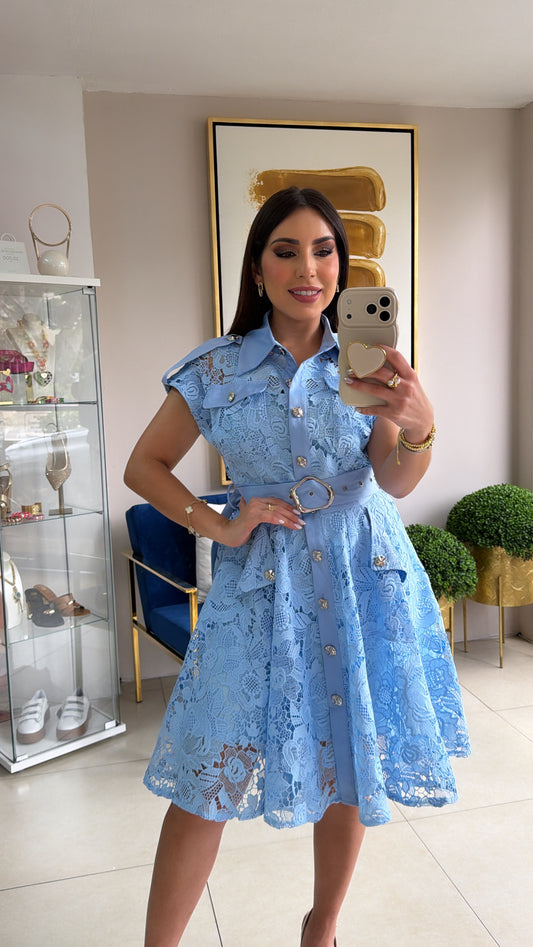 Blue Lace Short Dress