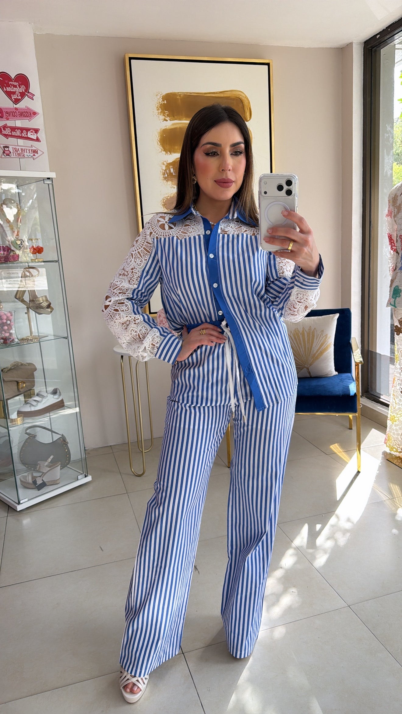 Lace and Stripes Blue Set