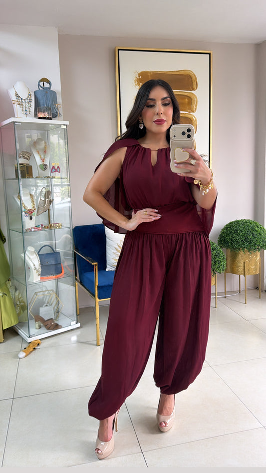 Wine Bombacho Pant Set