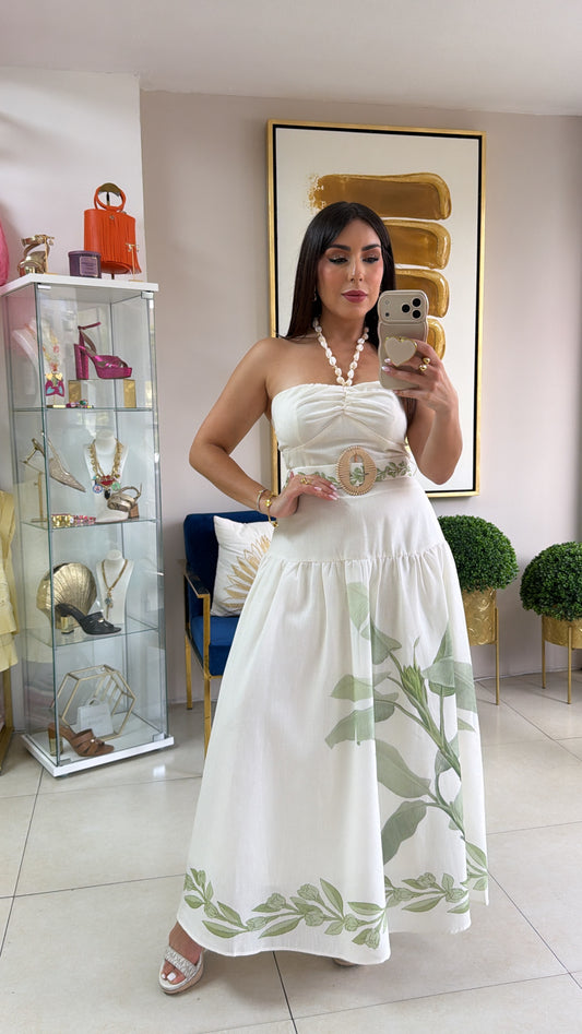 Cream Linen Leaf Dress