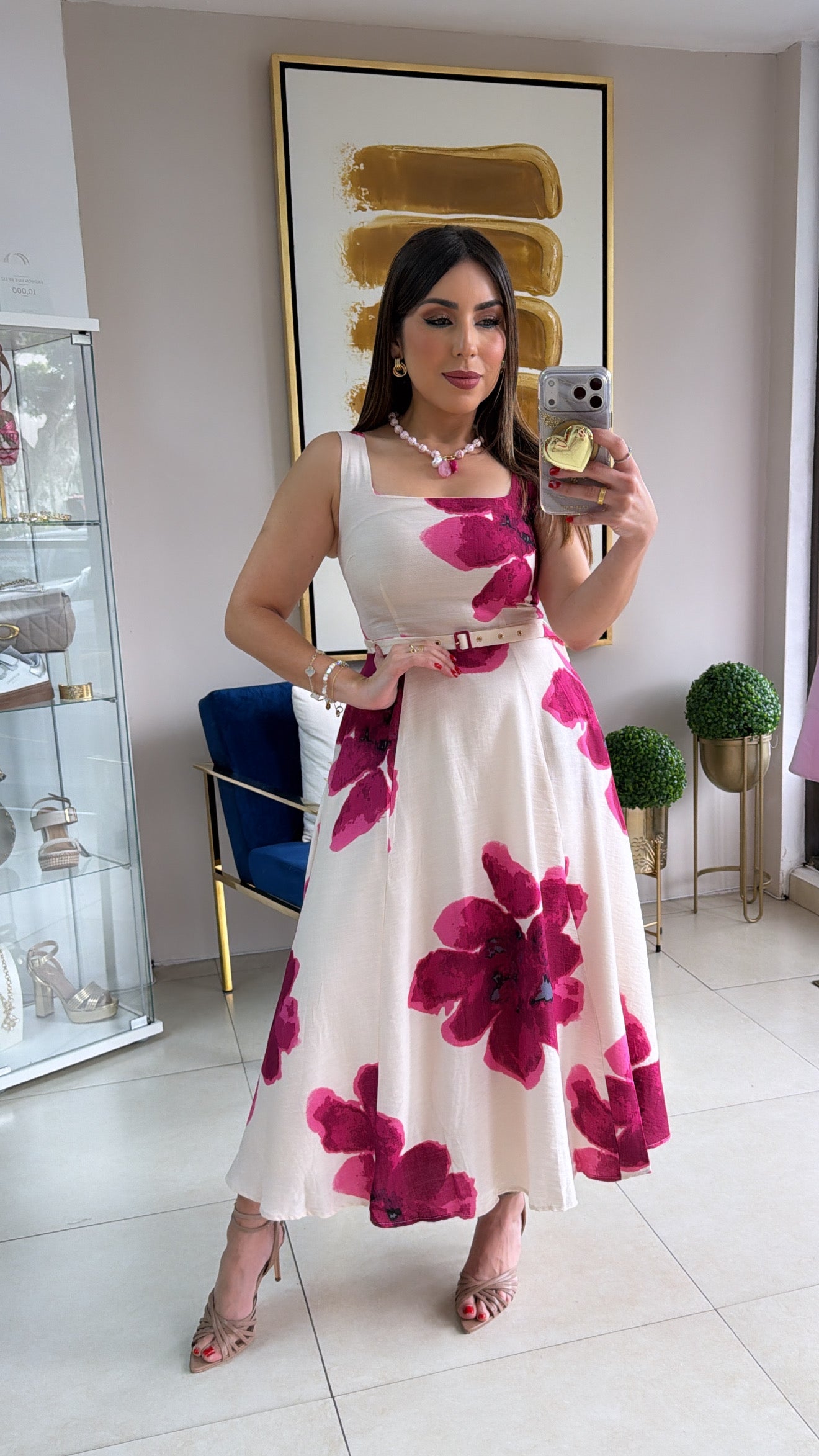 Pink Floral Midi Dress