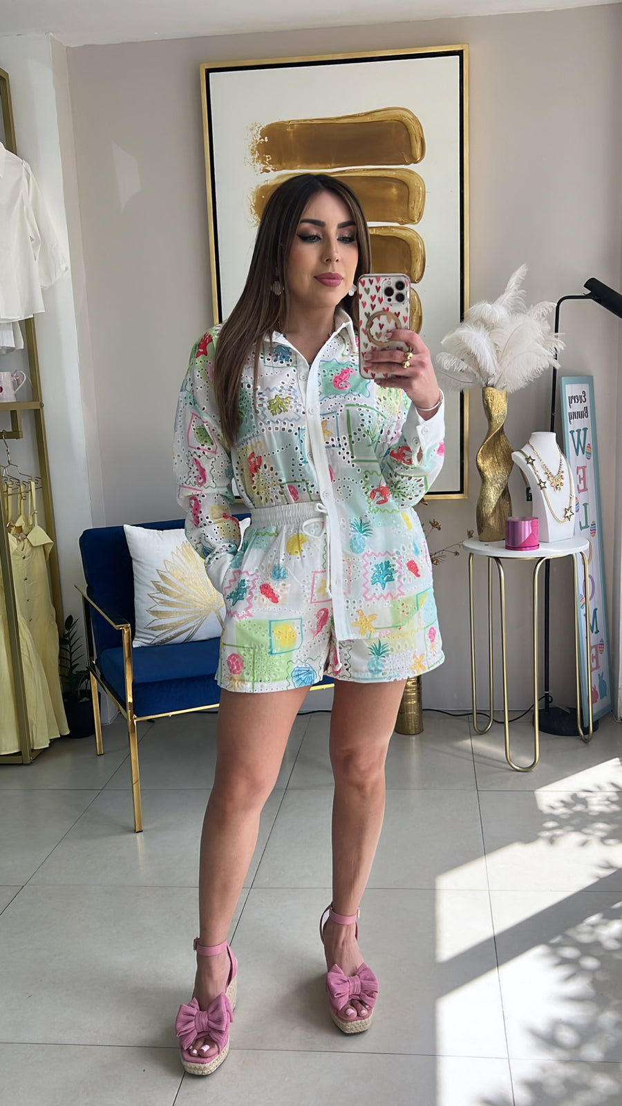 Lace Print Short Set