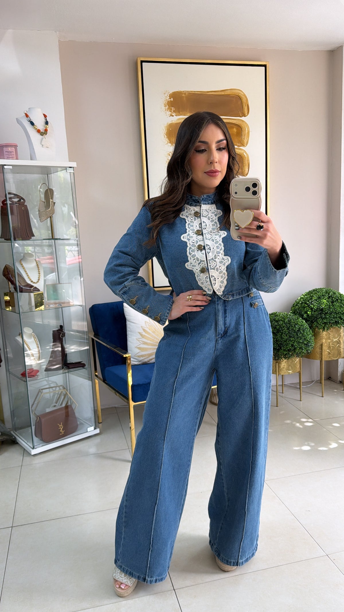 Denim Lace Pant Set