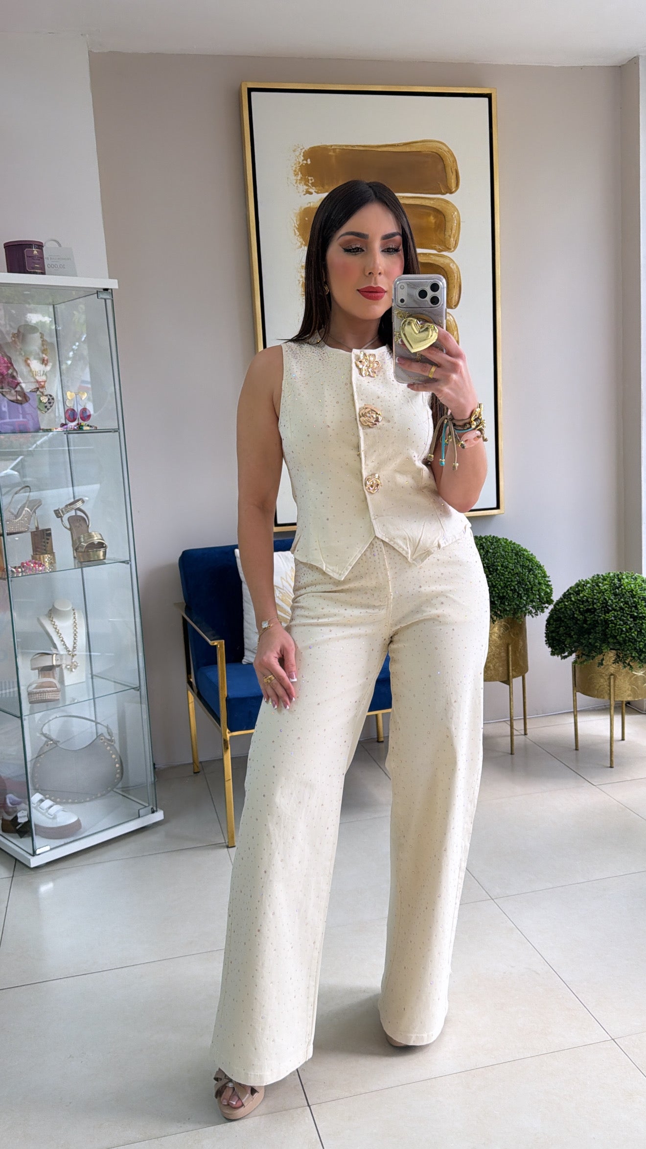 Cream Glitter Vest and Pant Set