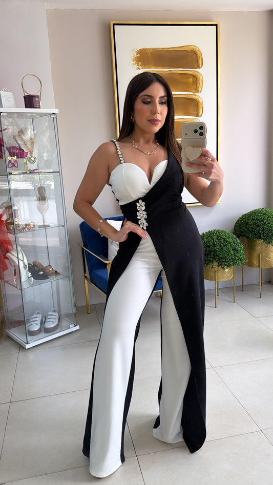 B/W Rhinestones Jumpsuit
