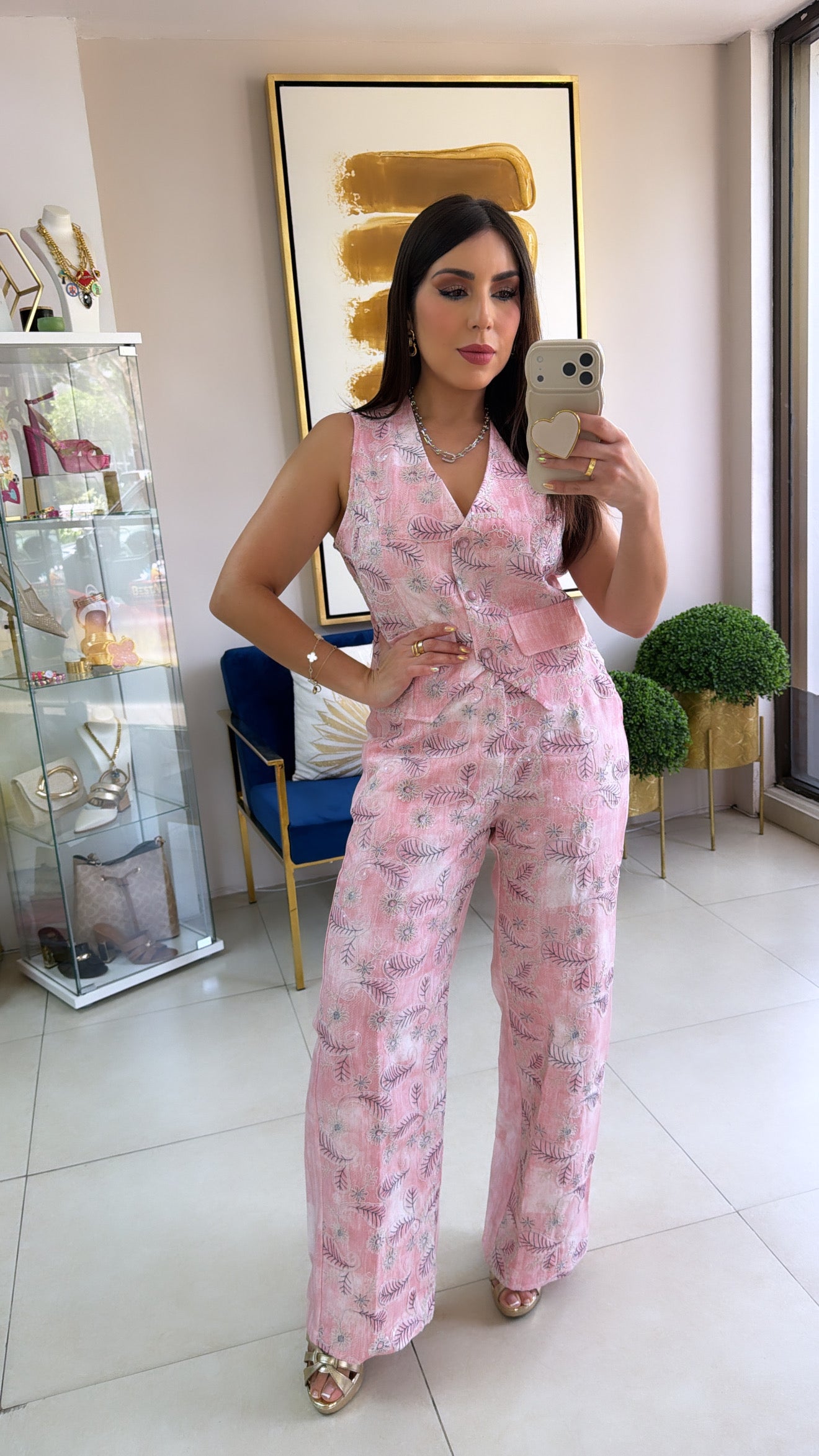 Pink Denim Embroidery Set